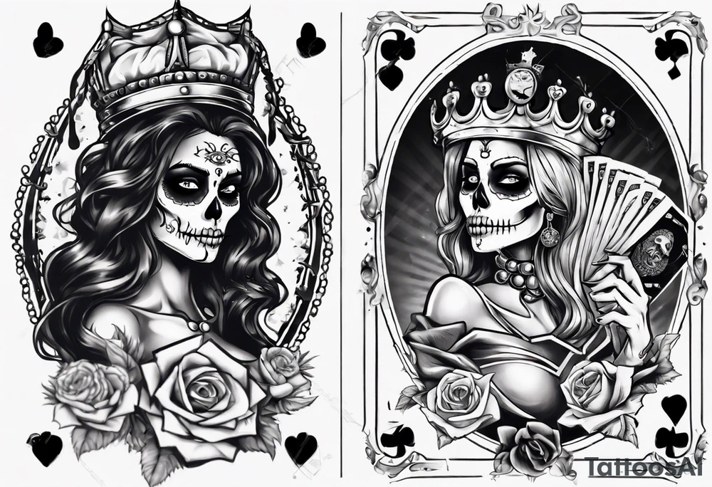 santa la muerta with money and crown
on the card tattoo idea