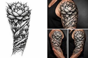 a lotus flower with fine linework tattoo idea