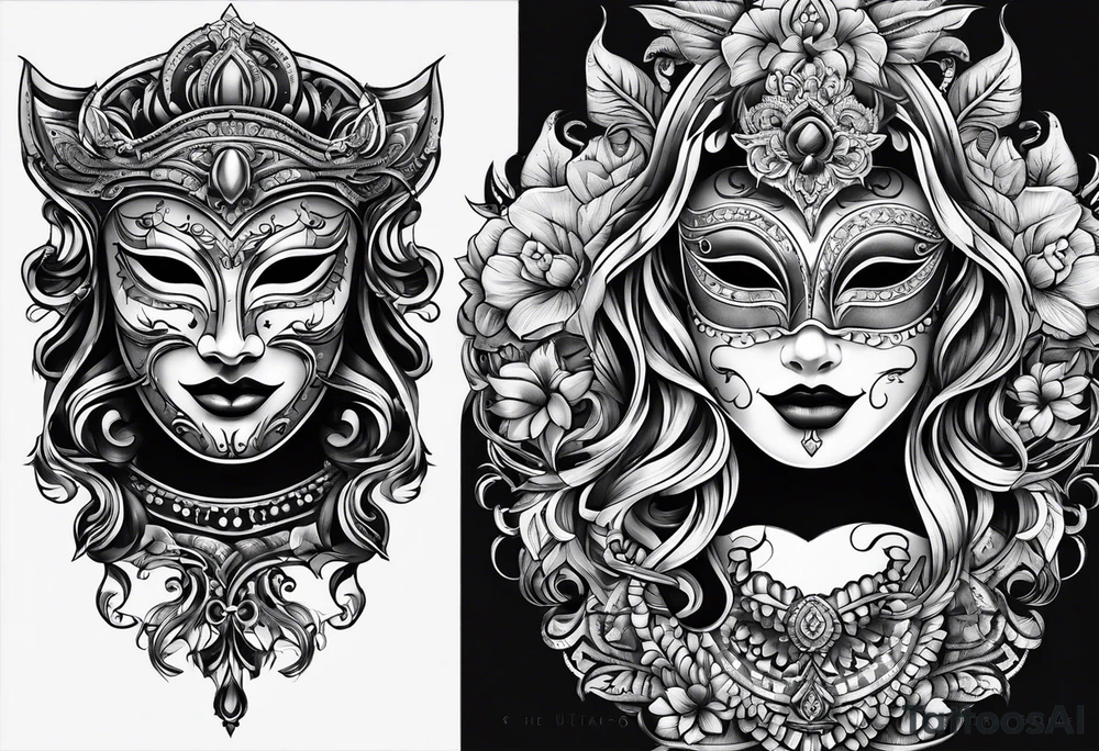 happy and sad masks from theatre tattoo idea