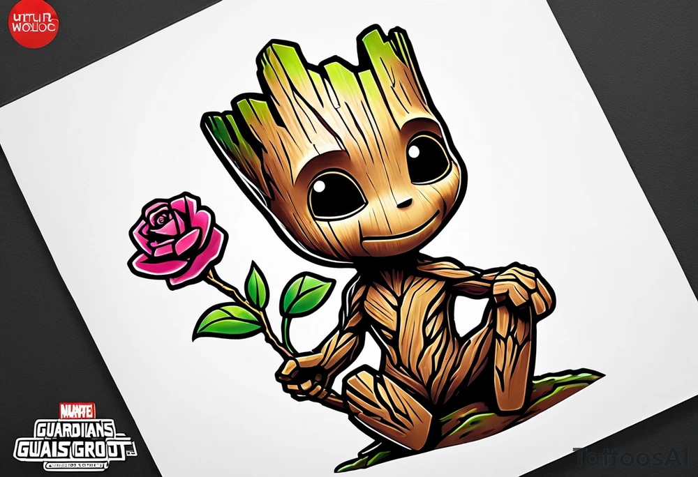 Disney guardians of the galaxy baby groot holding a butterfly tattoo idea