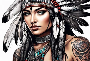 Little featherd Indians, with a little accents, most black and white. tattoo idea
