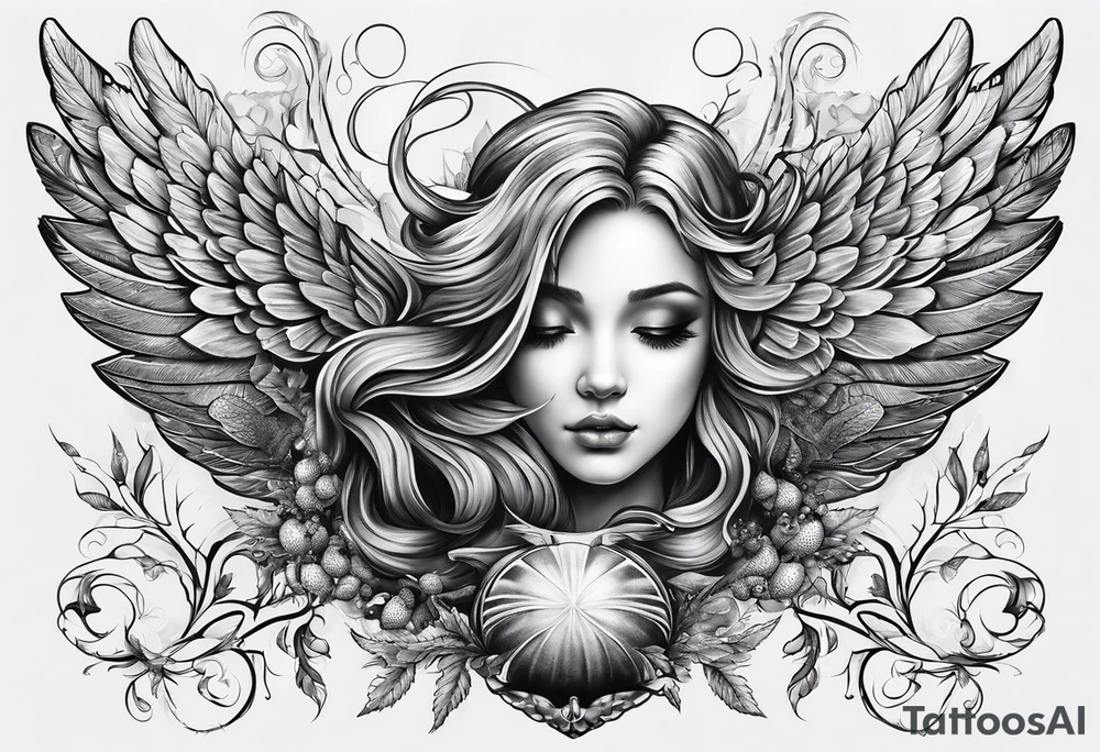 An angelic tattoo featuring an acorn with wings tattoo idea