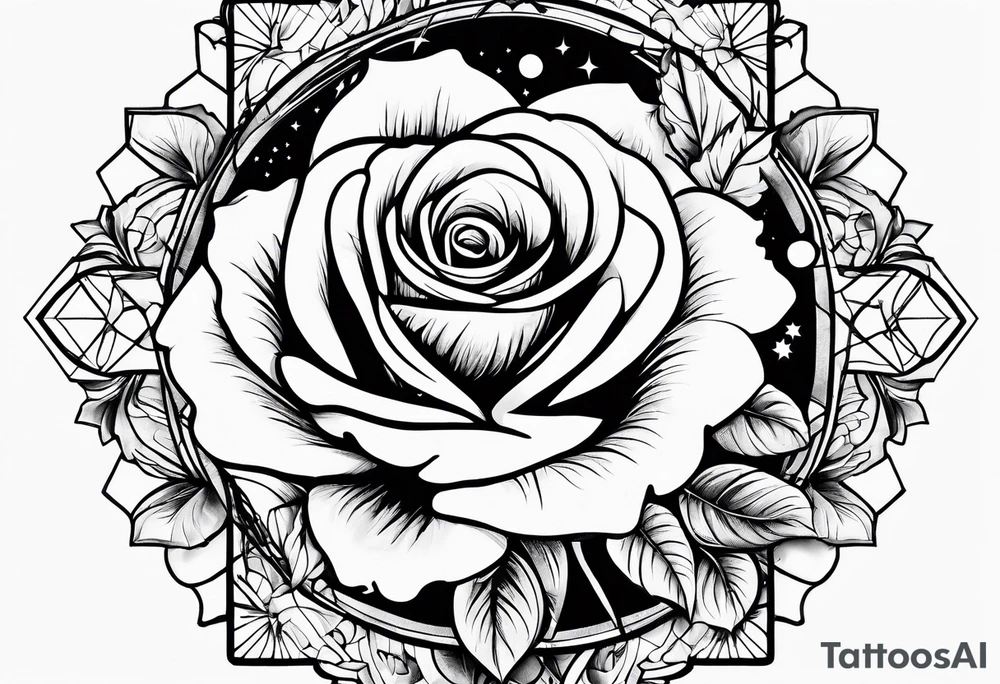 Tesseract with roses and stars tattoo idea