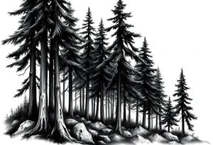 Needle forest with black and gray trees tattoo idea