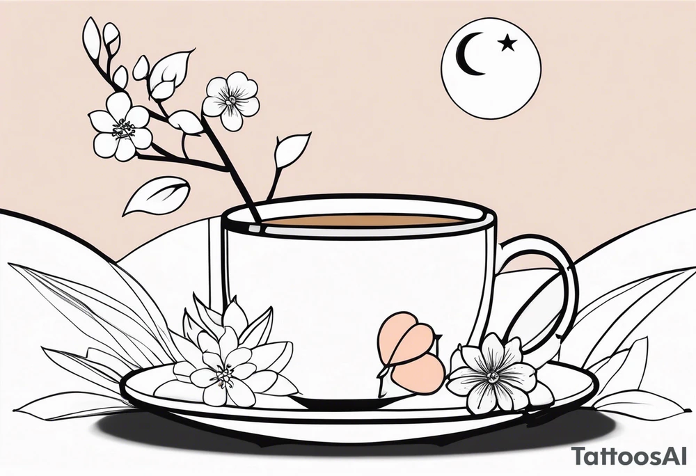 mocha coffee, moon, peach, blossom from powerpuff girls tattoo idea