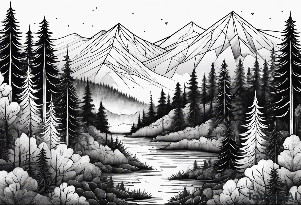 forest along the edges where the fires below and in the distance tattoo idea