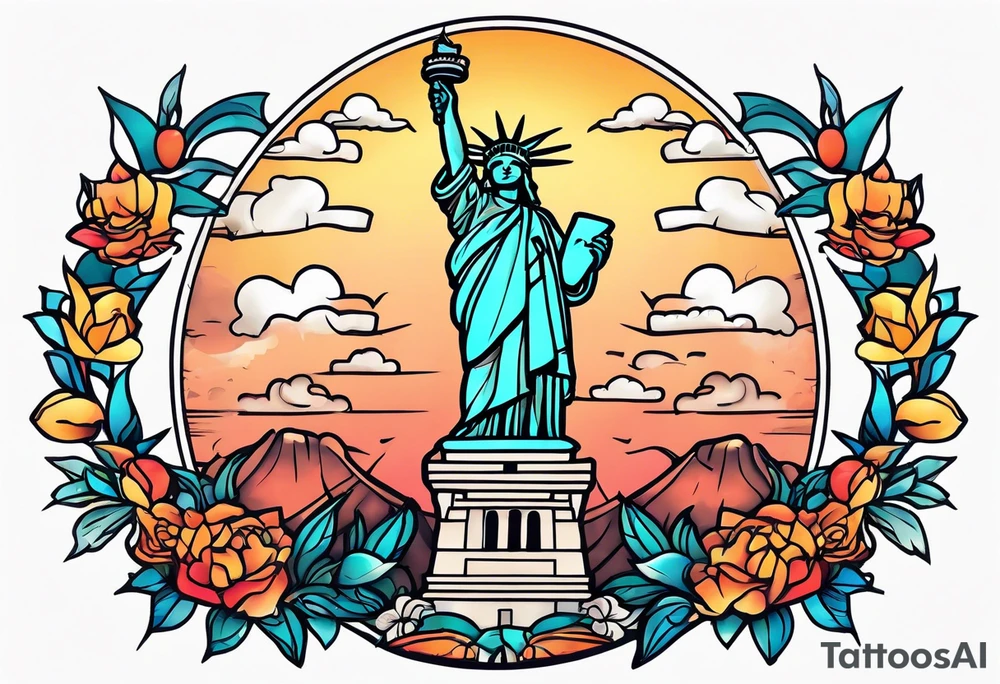Single line crown of Statue of Liberty tattoo idea