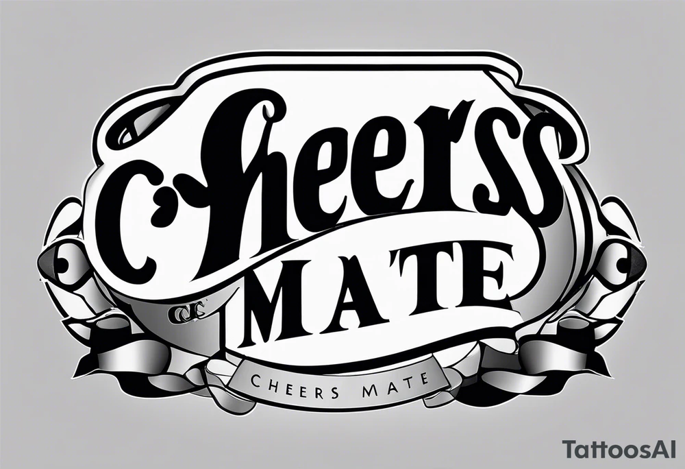 "Cheers Mate" text black and grey ink armband +abstract +grey Cancer Ribbon tattoo idea