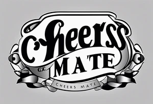 "Cheers Mate" text black and grey ink armband +abstract +grey Cancer Ribbon tattoo idea