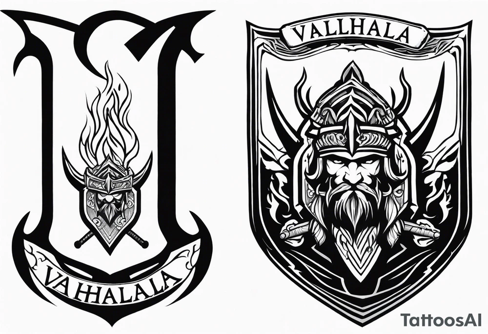 Valhalla fire sword shield warrior tattoo idea