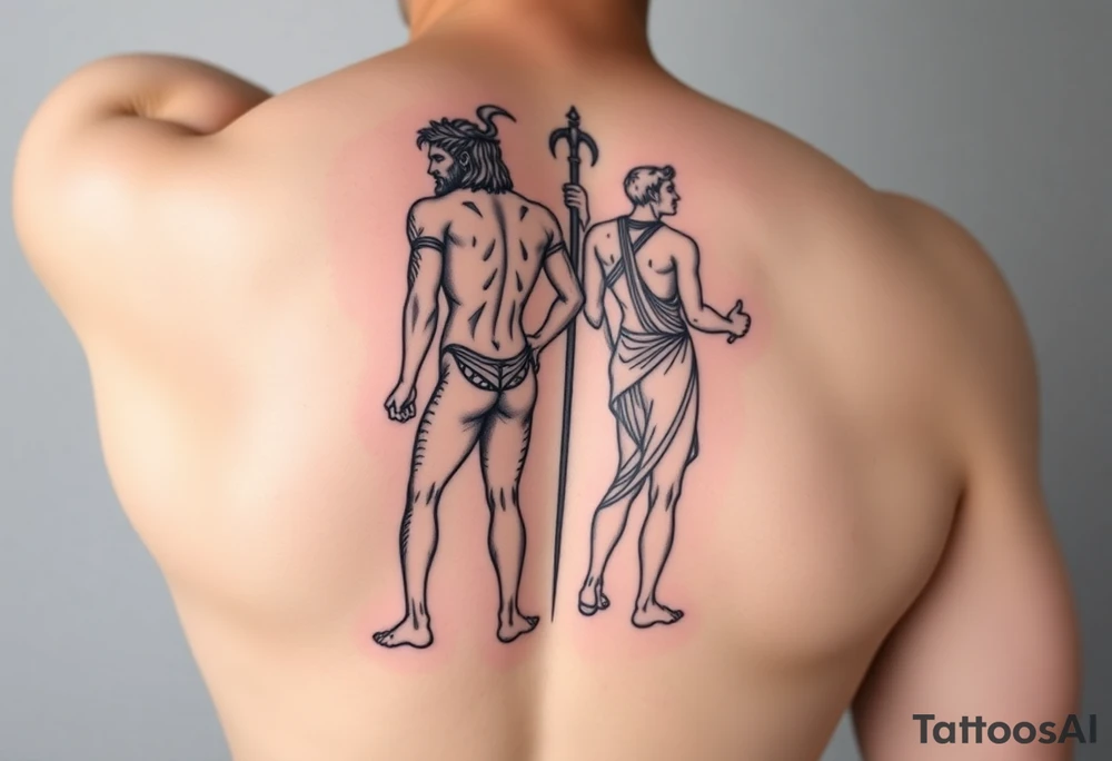 dionysos and apollo standing back on back tattoo idea