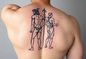 dionysos and apollo standing back on back tattoo idea