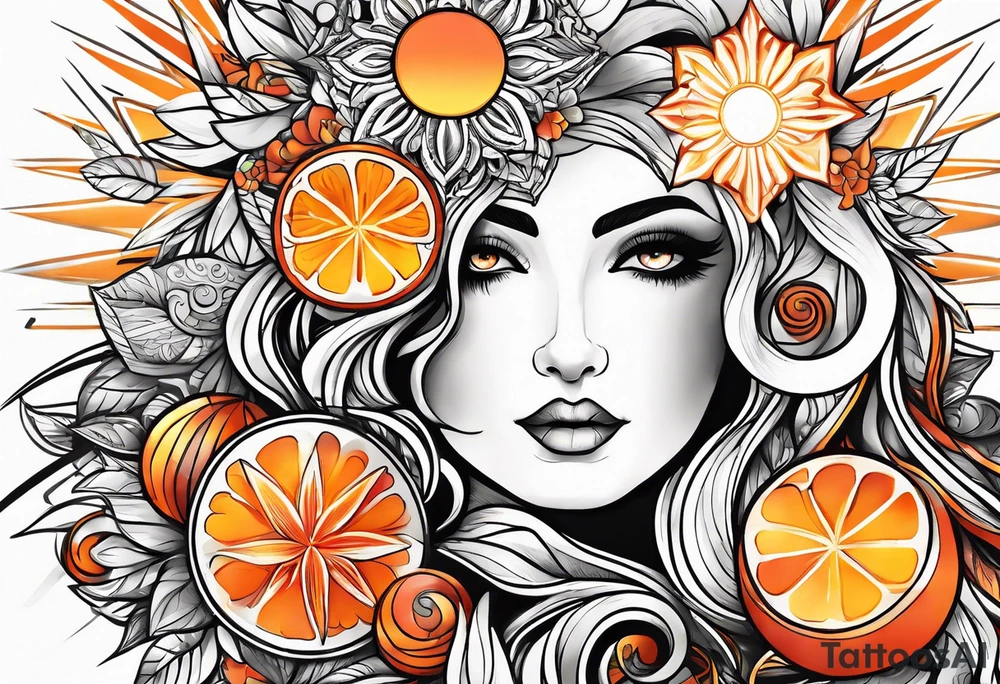 Orange sun with yellow and red highlights tattoo idea