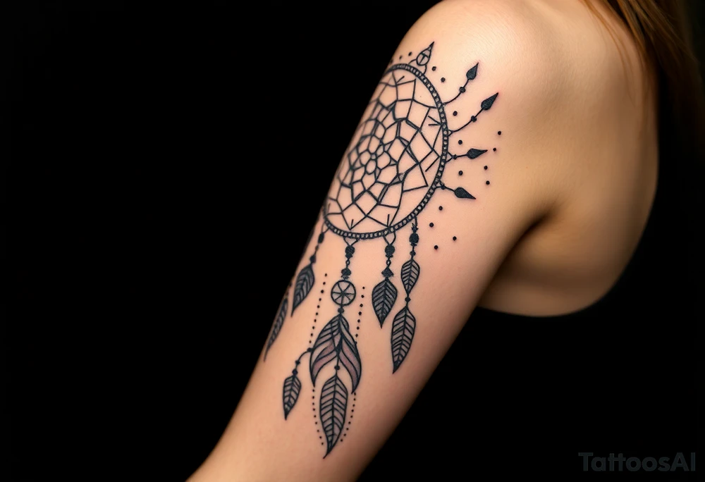 Dreamcatcher with runes caught in it with protection symbol tattoo idea