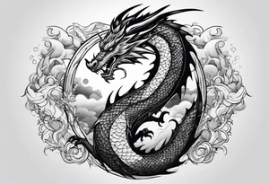 Dragon with Seven shape with full moon on background tattoo idea