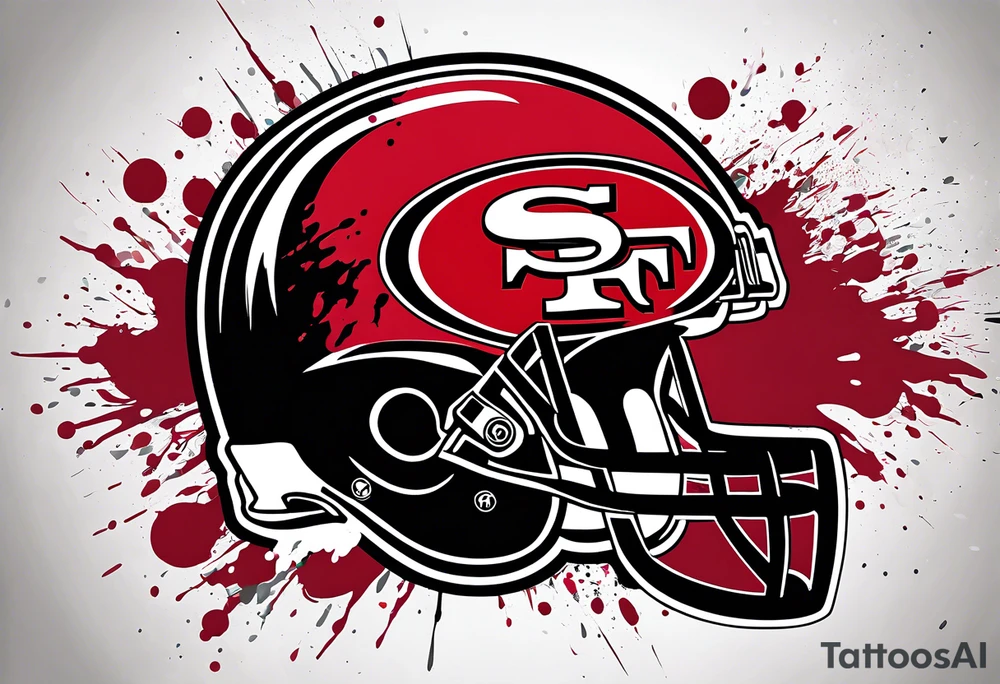 san Francisco 49er logo alone with team color specks of paint splatter tattoo idea