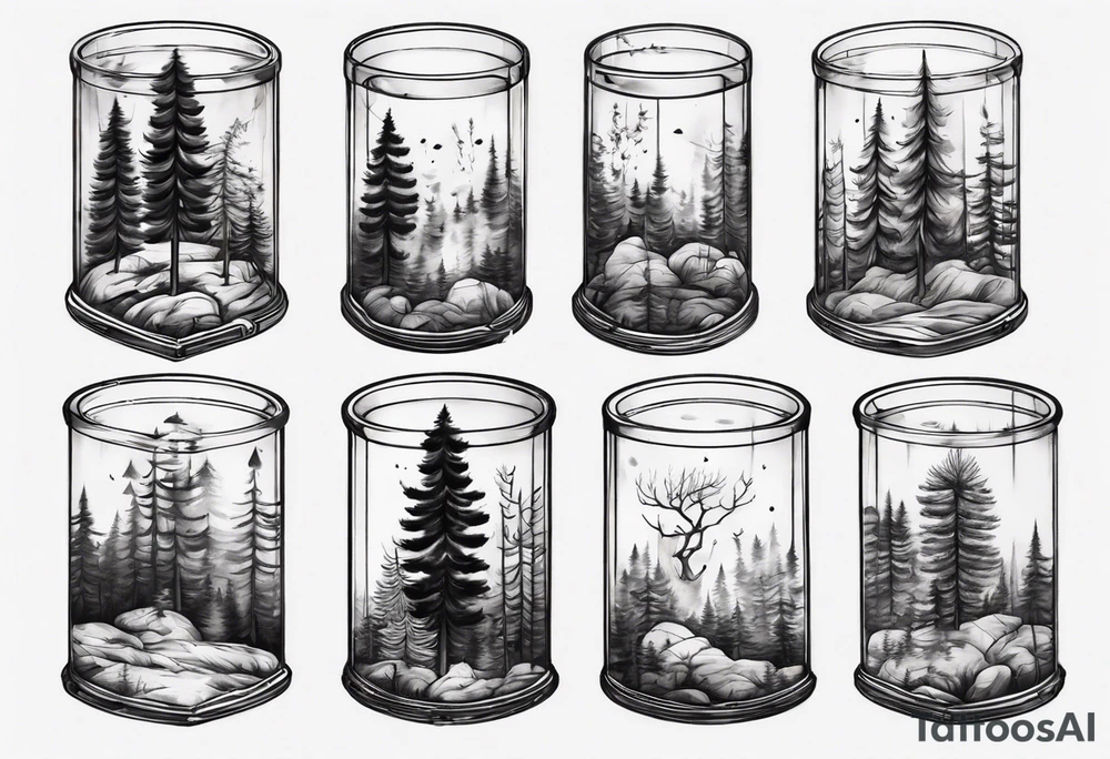 A pine forest inside a glass box tattoo idea