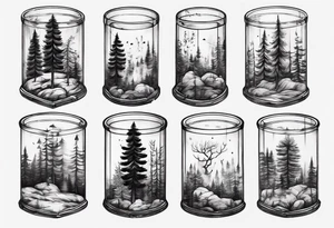 A pine forest inside a glass box tattoo idea