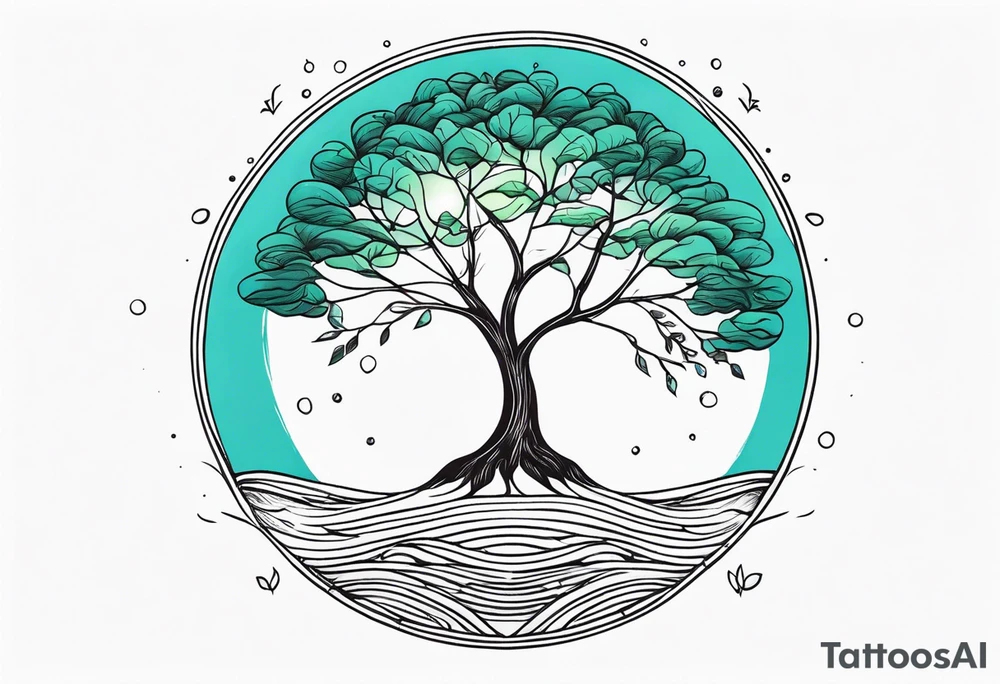 calm sea and tree of life without frame tattoo idea