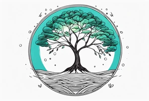 calm sea and tree of life without frame tattoo idea