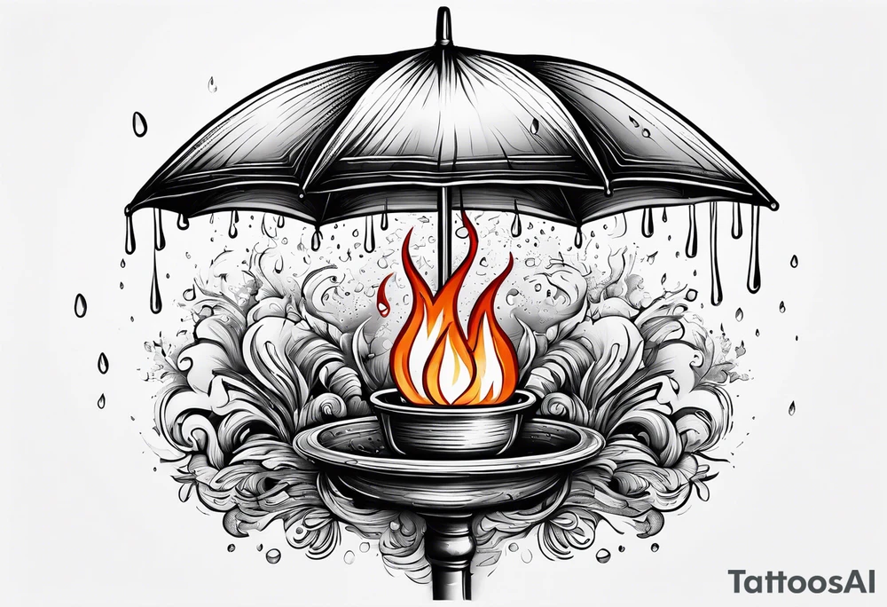 fire under an umbrella kepping the flame safe from the rain tattoo idea