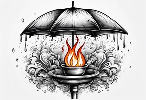 fire under an umbrella kepping the flame safe from the rain tattoo idea