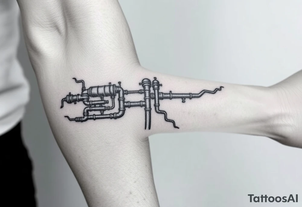 wide System of pipes that transitions and transforms outwards of sides and end into thick, widespread 
veins of forearm tattoo idea