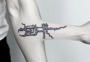 wide System of pipes that transitions and transforms outwards of sides and end into thick, widespread 
veins of forearm tattoo idea