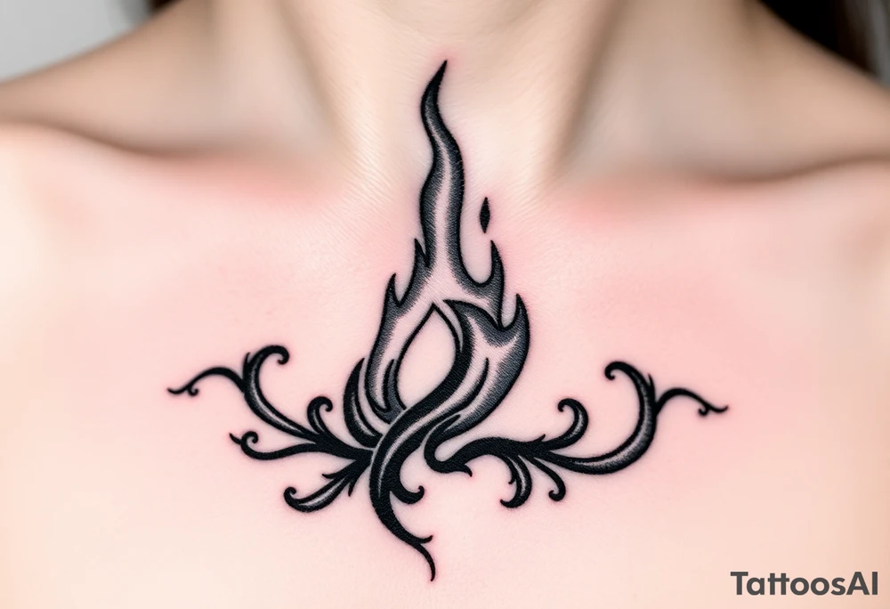 A realistic Dauntless flame symbol, surrounded by swirling embers connected to scifi movie Divengence tattoo idea