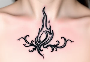 A realistic Dauntless flame symbol, surrounded by swirling embers connected to scifi movie Divengence tattoo idea