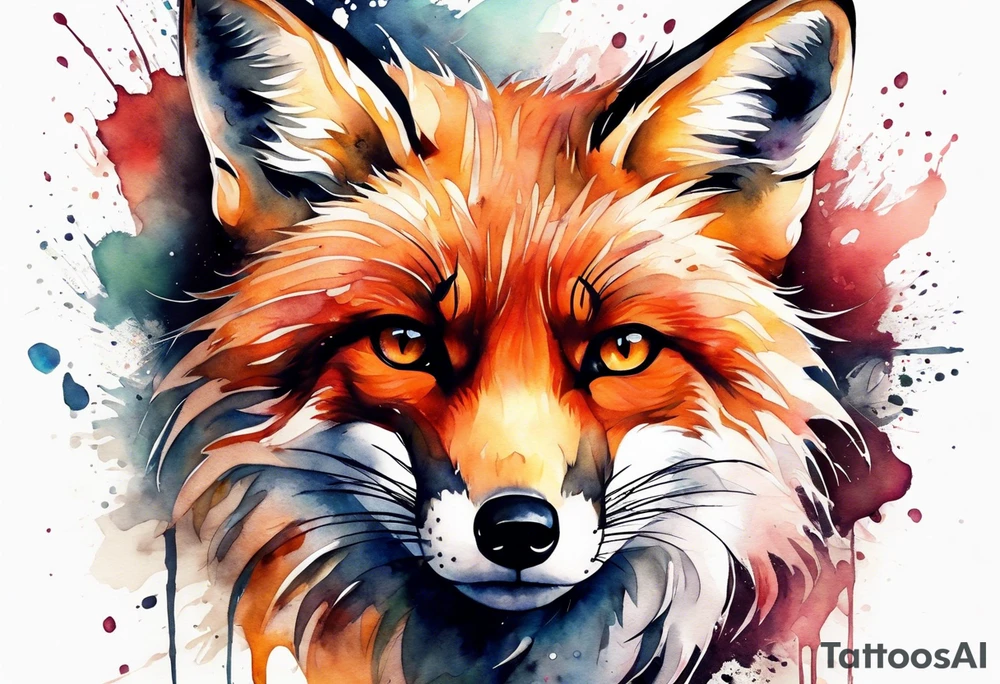 Watercolor fox tattoo idea