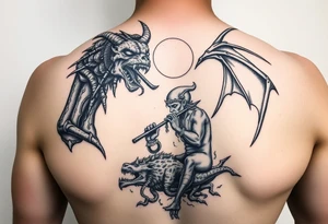 Azathoth being killed to sleep by the old gods playing demonic flutes tattoo idea