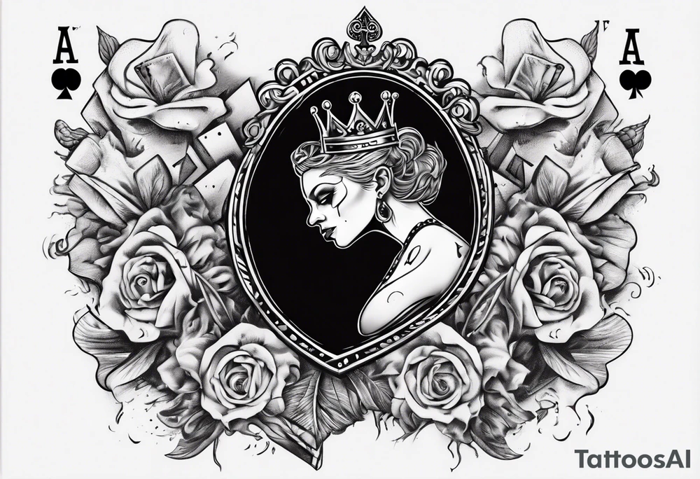 King of heart playing card with the queen of heart playing card around his arm tattoo idea