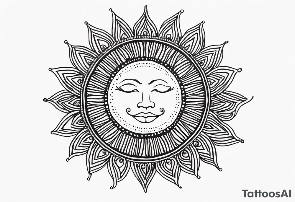 simple sun made of black dots and circles tattoo idea