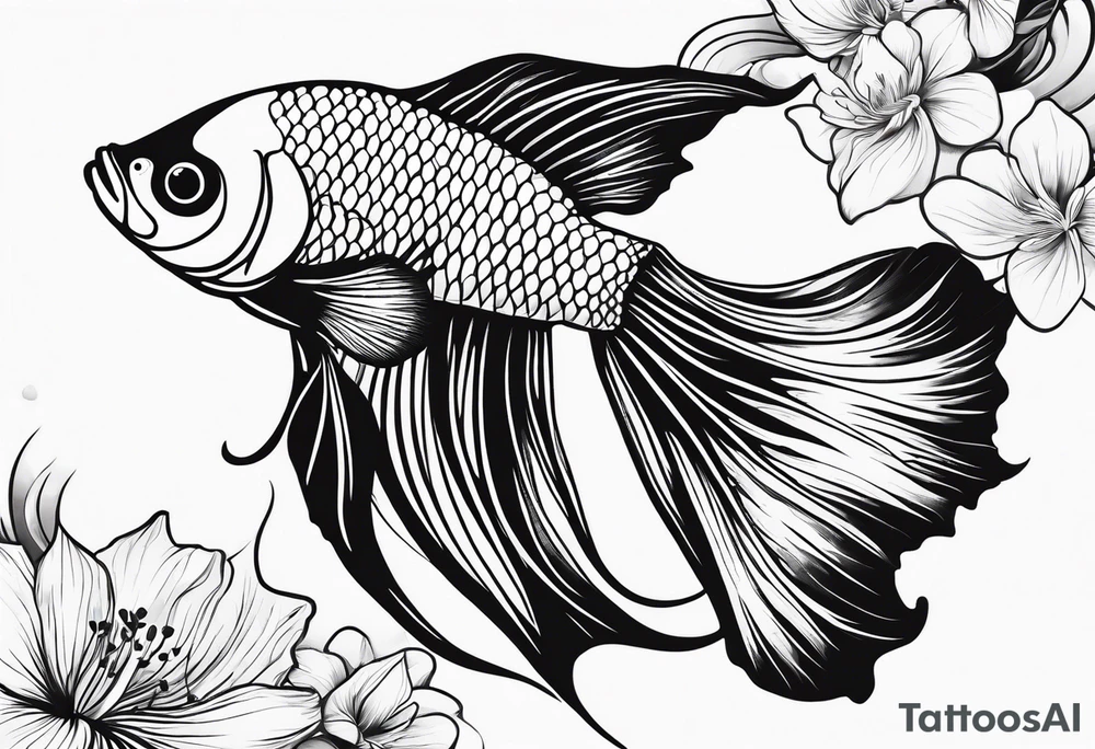 2 Betta fish with flowers tattoo idea