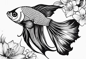 2 Betta fish with flowers tattoo idea