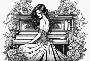 dead girl playing piano tattoo idea