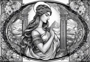 Greek mythology half sleeve  add some background and other things to make the person full height add background details men god tattoo idea