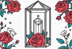 Tall Tesseract with roses and stars dainty tattoo idea