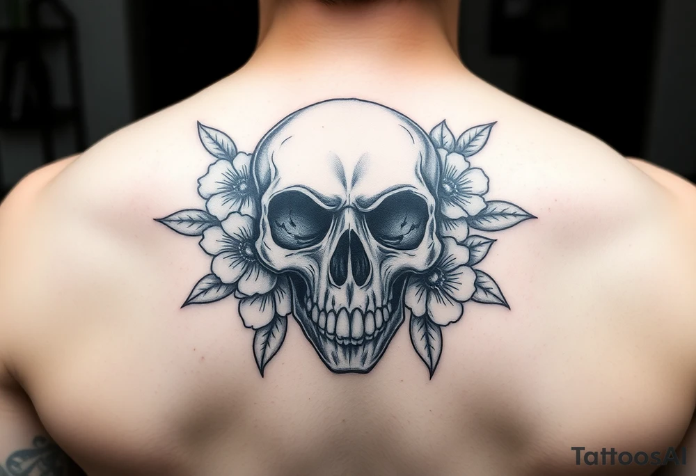Skull with flowers tattoo idea