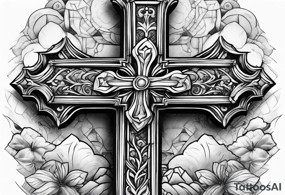 Cross coming through a stone tattoo idea