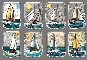 Sailing Catamaran in Rough weather and waves tattoo idea