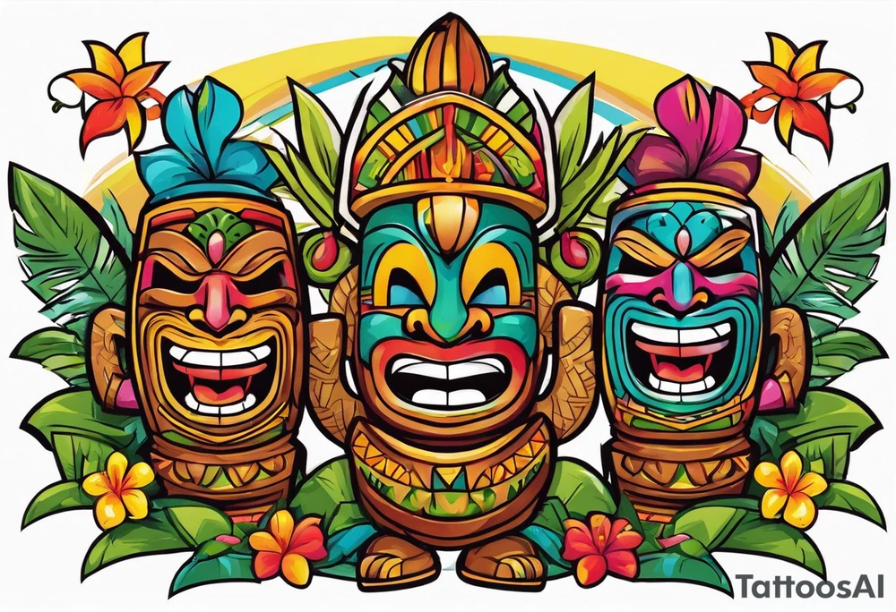 tiki party with dancing tiki guys tattoo idea