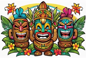 tiki party with dancing tiki guys tattoo idea