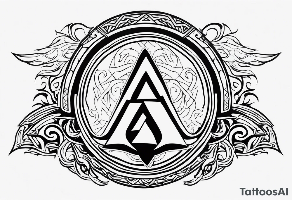Valhalla sword shield axe Valknut fog tattoo idea