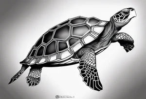 Full leg sleeve turtle geometric tattoo idea