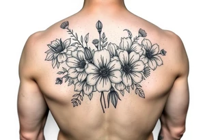 A bouquet of birth flowers for the months of January , February,  March, April,  May, June, August tattoo idea