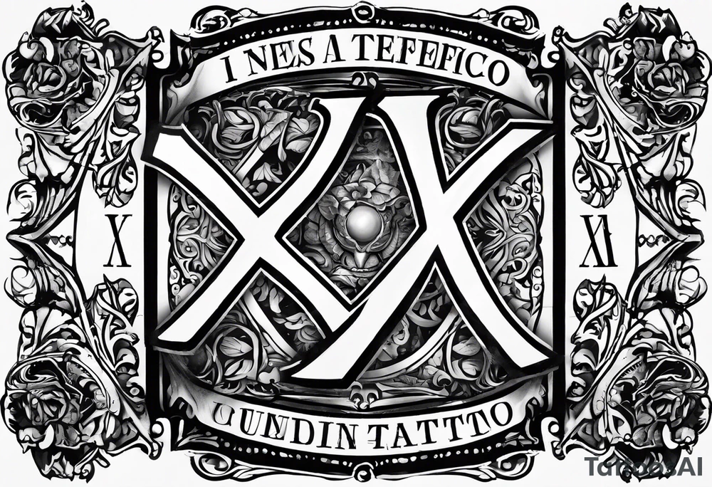 I need a tattoo design that only includes the letters X and I, with a dark and gothic style. tattoo idea