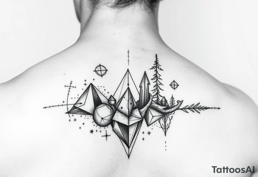 Math and nature on upper arm and shoulder tattoo idea