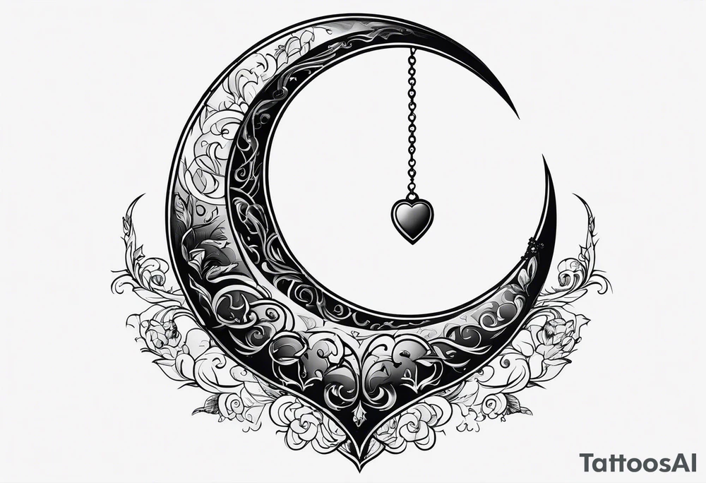 Crescent moon with a love heart inside tattoo idea